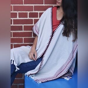 MATIA STITCHED KAFTAN Black‎ and White Patterned Fabric with Red Accents kaftan